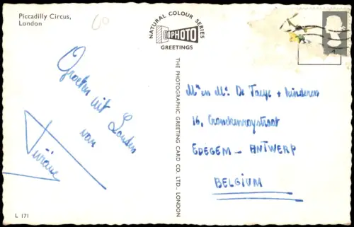 Postcard London Piccadilly Circus, Verkehr Traffic Autos Cars Bus 1970