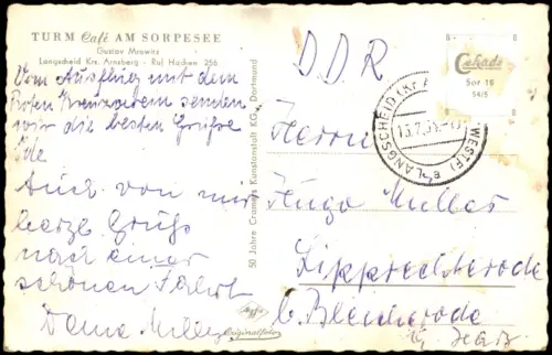 Ansichtskarte Sundern (Sauerland) Sorpesee mit Blick auf Langscheid 1954