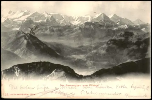 Ansichtskarte Schweiz Berneralpen vom Pilatus 1904 SÄCKINGEN Ankunftsstempel