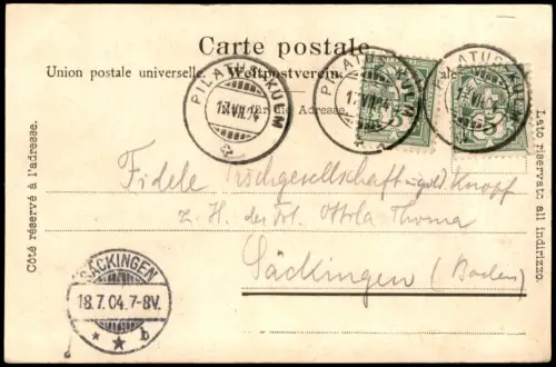 Ansichtskarte Schweiz Berneralpen vom Pilatus 1904 SÄCKINGEN Ankunftsstempel