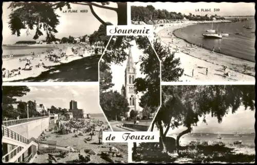 Fouras Souvenir Mehrbildkarte mit Ortsansichten u.a. Strand Plage 1955