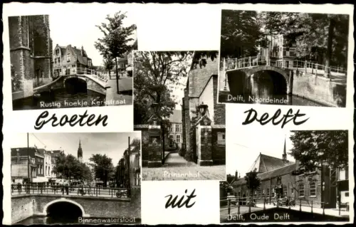 Postkaart Delft Delft Mehrbild-AK u.a. Binnenwatersloot Prinsenhof 1960