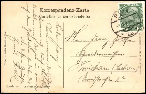 Cartolina Garda Punta San Vigilio Gardasee Lago di Garda 1909  Stempel RIVA