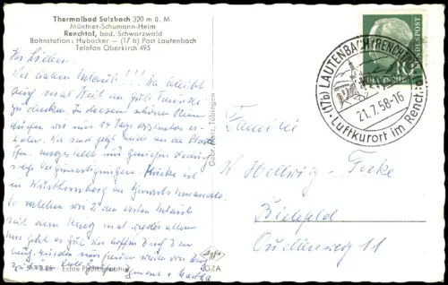 Renchtal Thermalbad Sulzbach Müntner-Schumann-Heim im Schwarzwald 1958