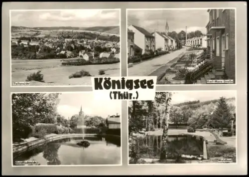 Königsee DDR Mehrbild-AK mit Teilansicht Goldfischteich Karl-Marx-Straße  1965