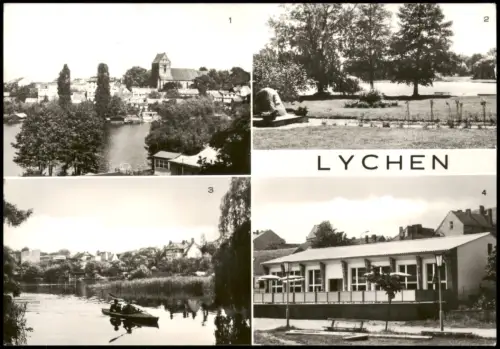 Lychen Stadtsee, Gedenkstein im Leninpark am Oberpfuhlsee,   Strandcafé 1985