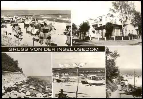 Usedom belebter Strand, Erholungsheim, Streckelberg, Kölpinsee 1985