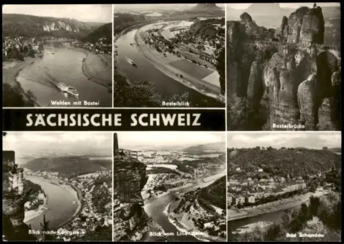 Wehlen mit Bastei, Basteiblick, Basteibrücke, Königstein, Bad Schandau 1970