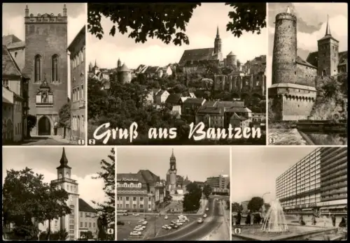Bautzen Budyšin DDR Mehrbild-AK mit Ortenburg, Wasserkunst Schule uvm. 1974
