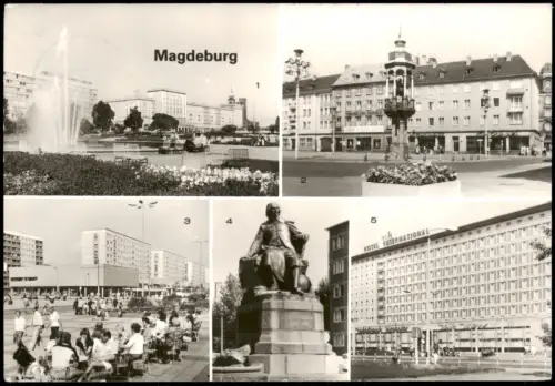 Magdeburg DDR Mehrbild-AK mit Interhotel, Alter Markt, Straßen 1981