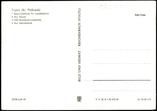 Triptis DDR Mehrbild-AK HO-Autobahn-Raststätte, Schule für Landtechnik uvm 1981