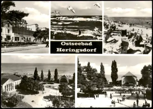 Heringsdorf Usedom DDR Mehrbild-AK mit Ortsansichten und Ostsee Strand 1977