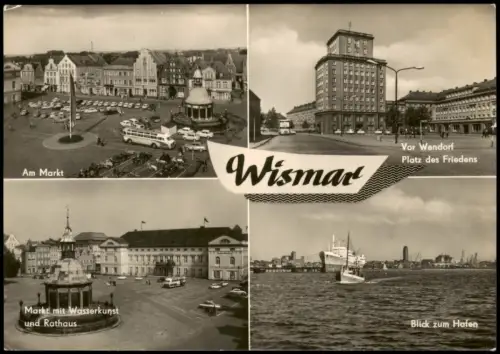 Wismar DDR Mehrbild-AK mit Platz d. Friedens, Hafen und Markt 1970