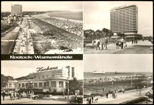 Warnemünde-Rostock DDR Mehrbild-AK mit Hotel Neptun, Kurhaus, Promenade 1974