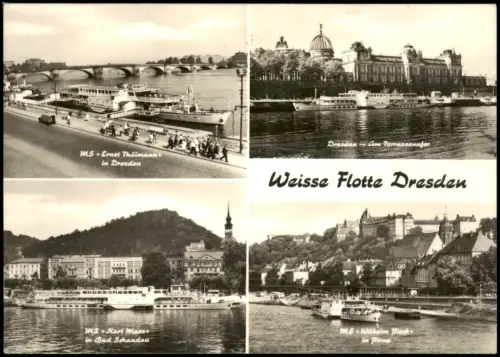 Dresden DDR Mehrbild-AK mit Schiffen der Weisse Flotte u. Ortsansichten 1968