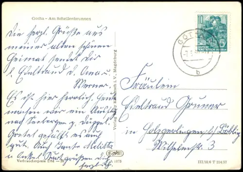 Ansichtskarte Gotha Partie am Schellenbrunnen zur DDR-Zeit 1960