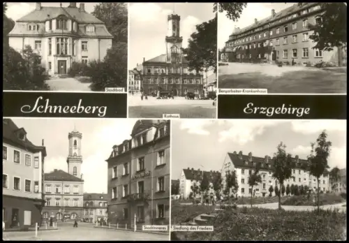 Schneeberg Erzgebirge DDR  Stadtbad, Bergarbeiter-Krankenhaus Rathaus 1976/1975