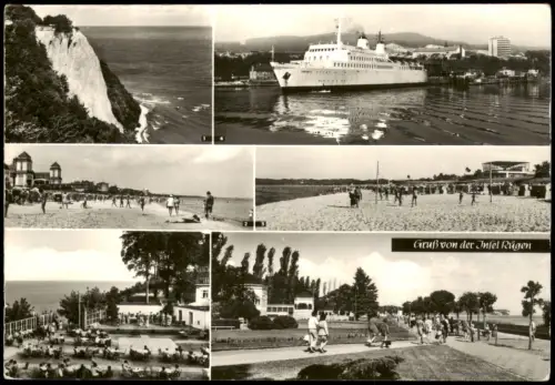 Rügen DDR Mehrbild-AK mit Stubbenkammer, Saßnitz Hafen Schiff uvm. 1990