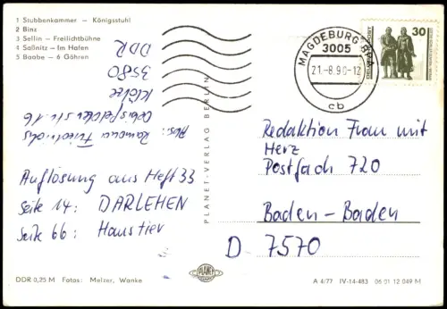 Rügen DDR Mehrbild-AK mit Stubbenkammer, Saßnitz Hafen Schiff uvm. 1990