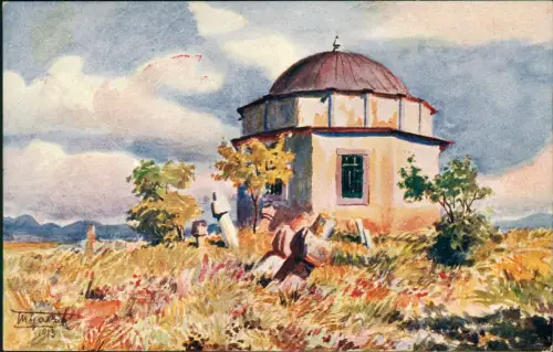 Postcard Priština Kosovo Gazimestan - le tombeau du porte drapeau 1914