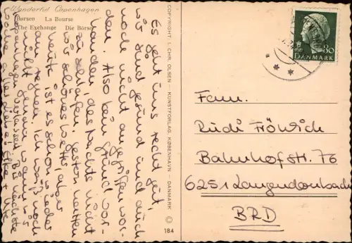 Postcard Kopenhagen København The Exchange Die Börse 1974