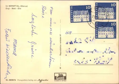 Ansichtskarte .Schweiz Im SERNFTAL Glarus Engi Matt Elm MB Bus 1979