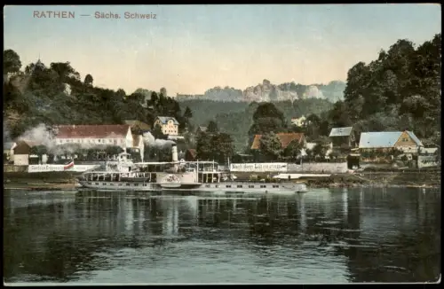 Ansichtskarte Rathen Stadt und Elbdampfer 1913