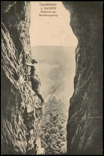 Ansichtskarte Rathen Kletterer Bergsteiger Gansfelsen 1914