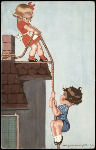 Ansichtskarte  Künstlerkarte Kinder am Seil Love gives strength 1910