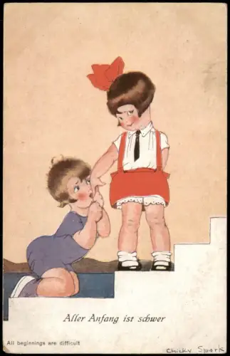 Ansichtskarte  Künstlerkarte Kinder Aller Anfang ist schwer 1910
