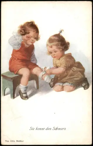 Künstlerkarte Kinder Sie kennt den Schmerz The little Mother 1910