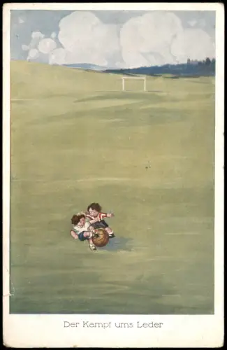 Der Kampf ums Leder Künstlerkarte Kinder beim Fußball Fußballplatz 1910