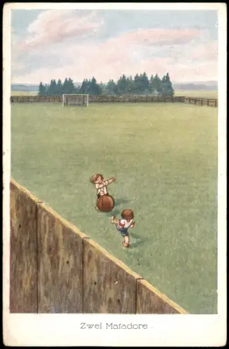 Ansichtskarte  Kinder Künstlerkarte Spaßkarte - Fußball Zwei Matadore 1923