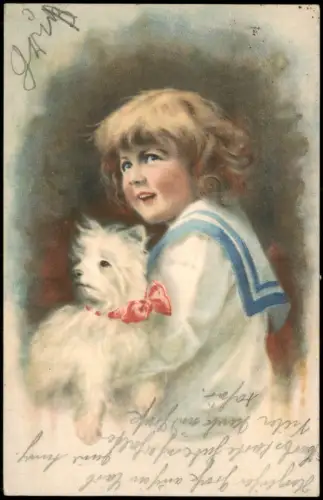 Ansichtskarte  Gute Freunde Künstlerkarte Kind Mädchen mit Hund 1929