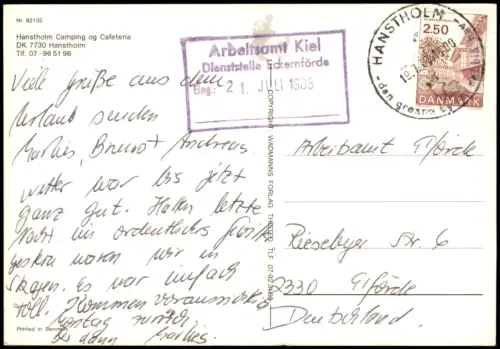 Postcard Hanstholm Nordjylland Camping og Cafeteria Luftbild 1983  Danmark