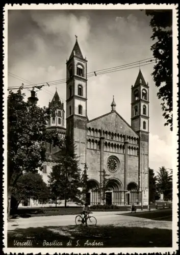 Cartolina Vercelli Piemont Basilica di S. Andrea, Kind mit Fahrrad 1936