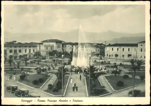 Cartolina Viareggio Piazza Principe Amedeo e Fontana. 1938