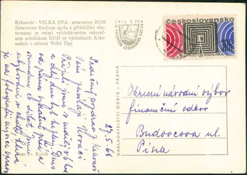 Postcard Groß Aupa-Petzer Velká Úpa Pec pod Sněžkou Stadtpartie 1968