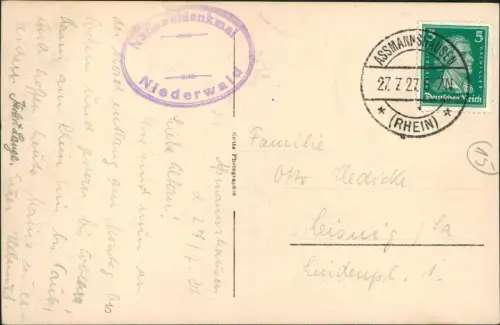 Rüdesheim (Rhein) National-Denkmal Niederwalddenkmal Fotokarte 1927