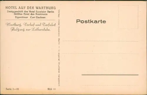 Eisenach HOTEL AUF DER WARTBURG Zweiggeschäft Excelsior Berlin 1914