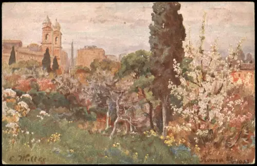 Rom Roma Frühling auf dem Monte Pincio Kirche S. S. Trinità de' Monti. 1913