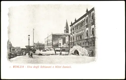 Cartolina Venedig Venezia Riva degli Schiavoni e Hôtel Danieli. 1906