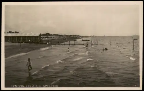 Lido di Venezia Venedig Strandleben Strandhalle - Fotokarte 1929 Privatfoto