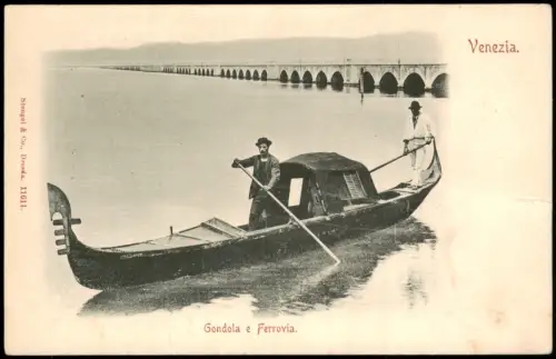 Cartolina Venedig Venezia Gondola e Ferrovia. Gondel 1906