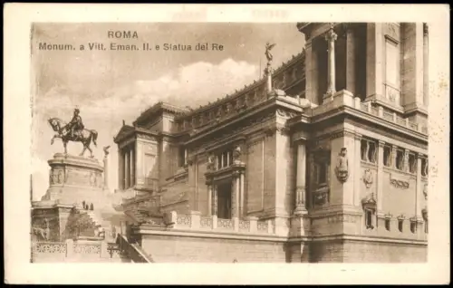 Cartolina Rom Roma Monument a Vitt, Eman. II, e Statua del Re 1926