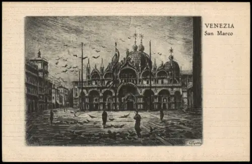 Venedig Venezia San Marco Markusplatz Künstlerkarte Federzeichnung 1925
