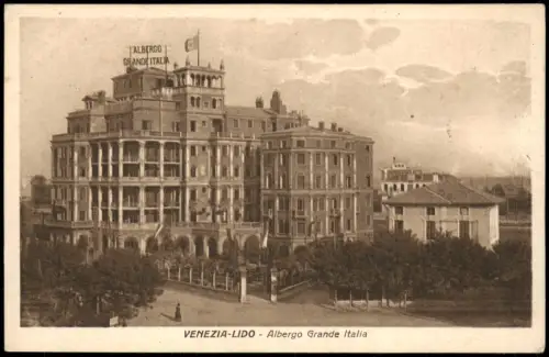 Cartolina Lido di Venezia-Venedig Venezia Albergo Grande Italia 1926