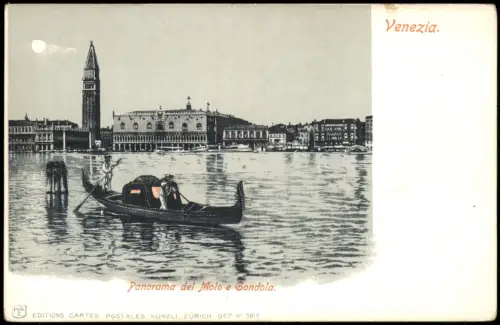 Cartolina Litho AK Venedig Venezia Panorama del Molo e Gondola. 1902