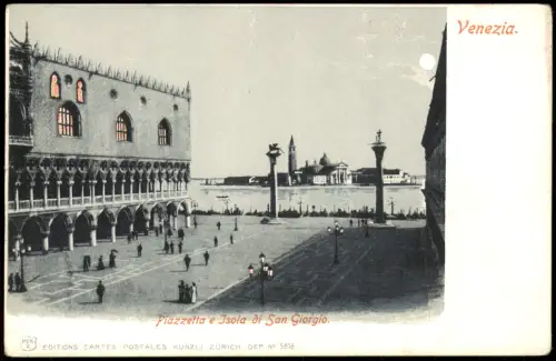 Cartolina Litho AK Venedig Venezia Piazzetta e Jsola di San Giorgio. 1902