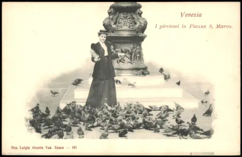 Cartolina Venedig Venezia Frau mit Tauben auf dem Marcusplatz 1908